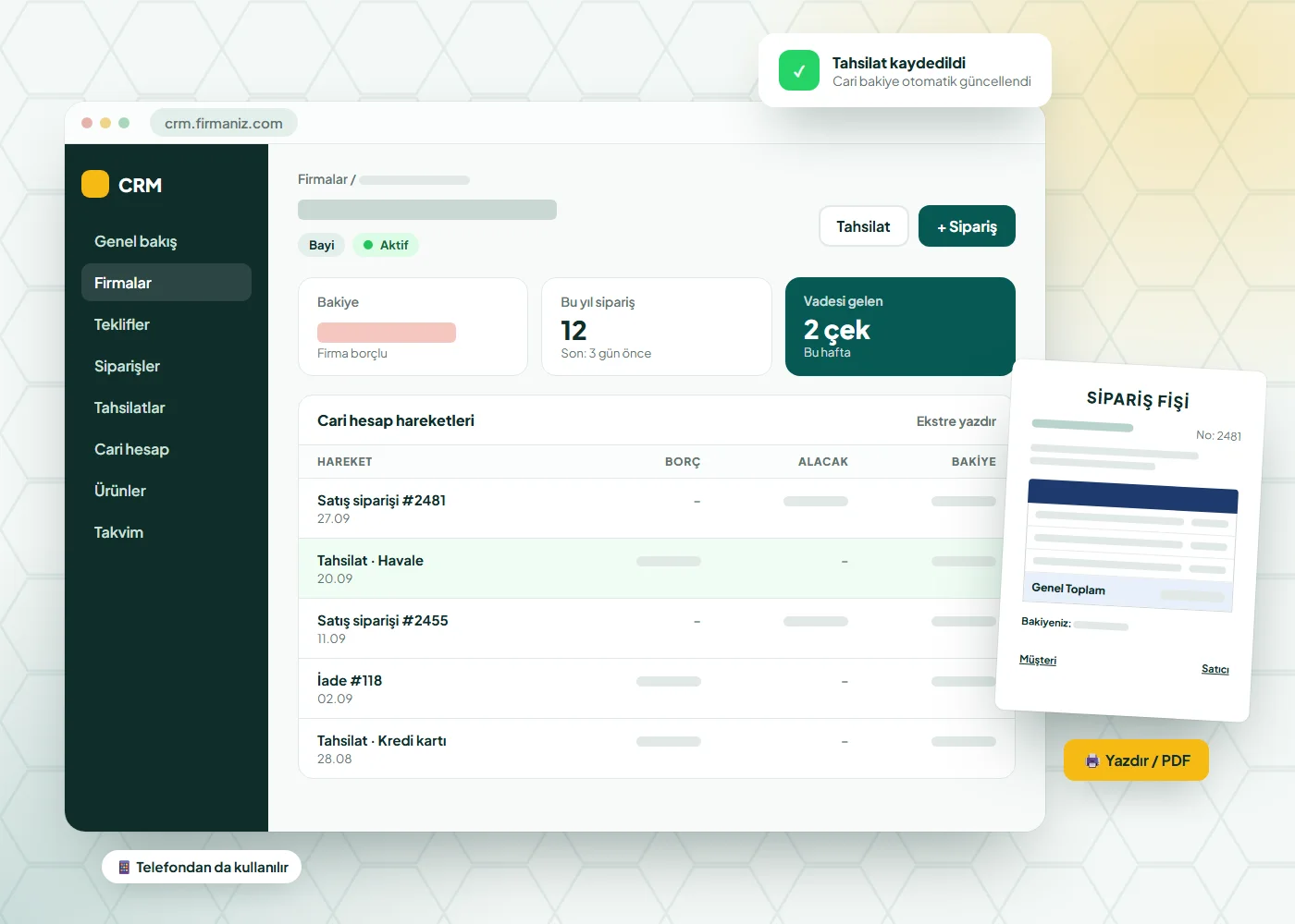 CRM ve Cari Takip Yazılımı örnek ekranı